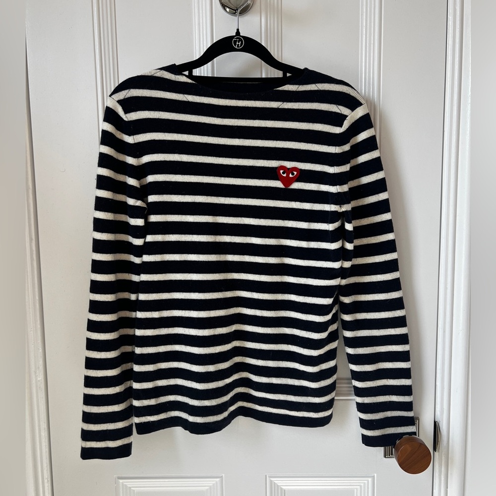 Comme des Garcons PLAY Striped Navy & White Knit Sweater